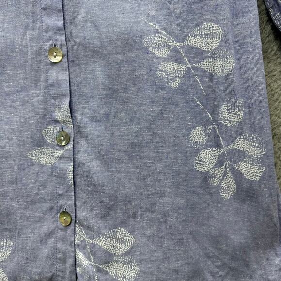 Habitat Clothes to Live In XS Linen Blend Blue Blouse Floral Button Up Coastal - Picture 4 of 10